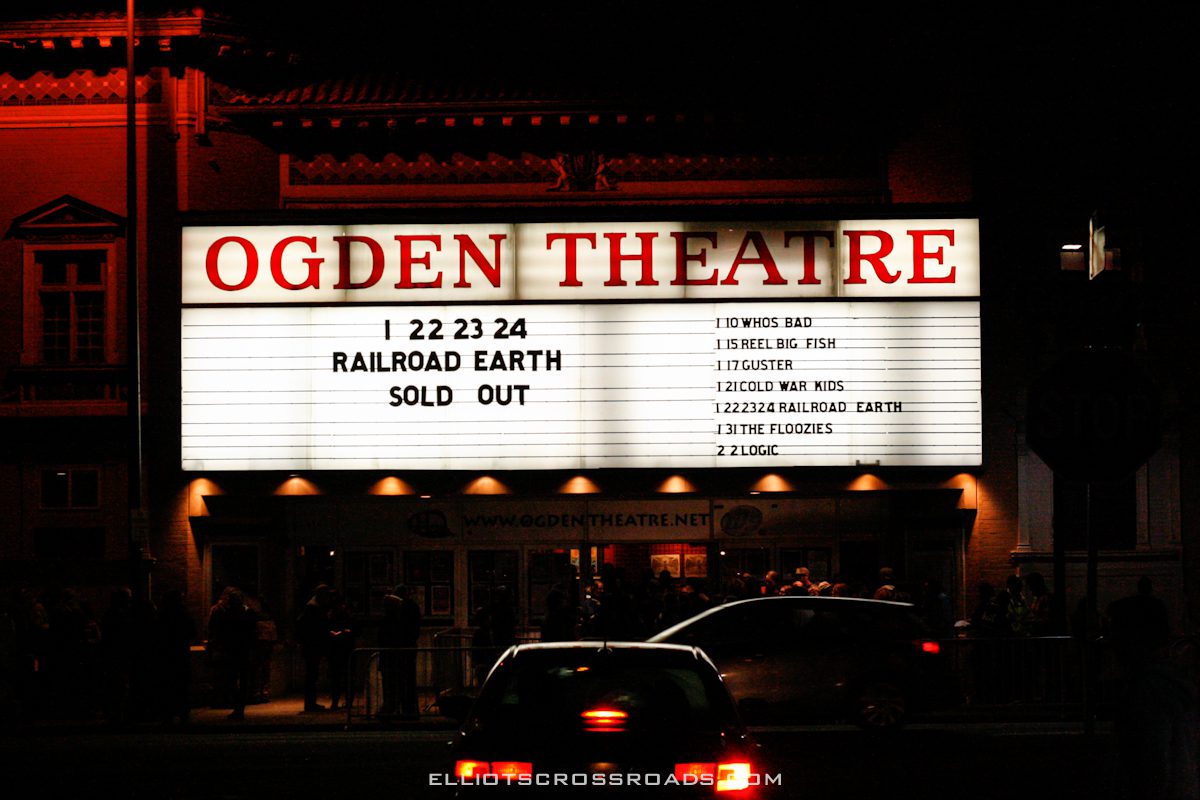 Ogden Theatre marquee at night, sold out.