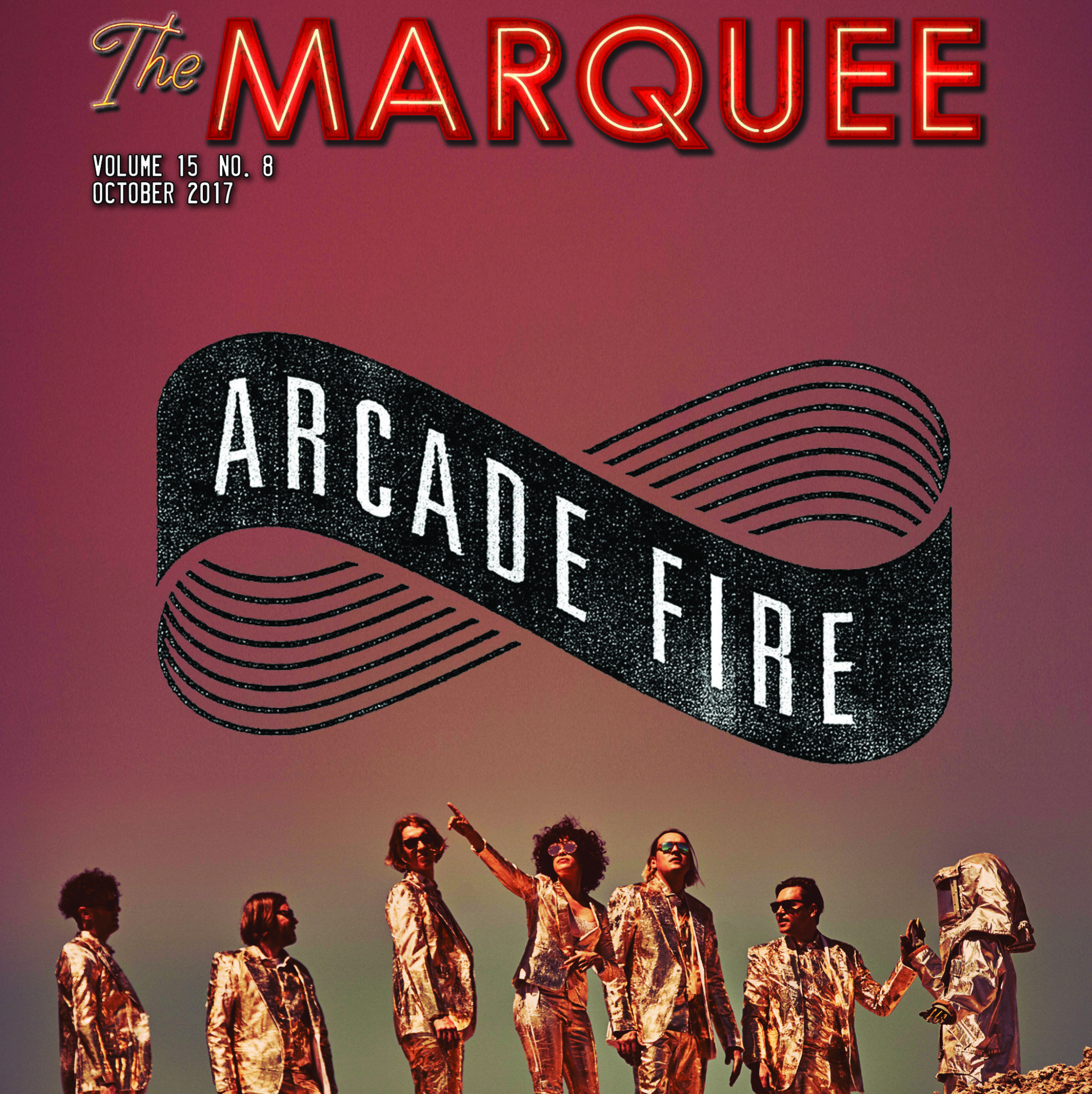 Magazine cover featuring Arcade Fire band members.