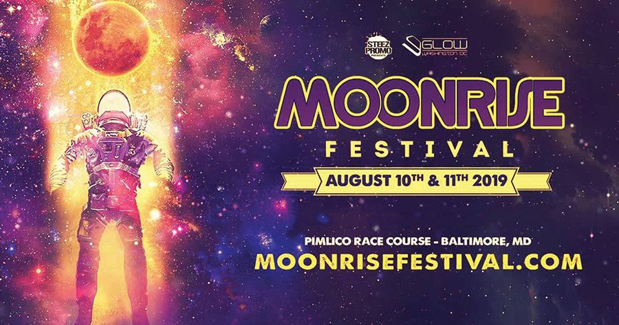 Astronaut gazing at moon, Moonrise Festival poster.