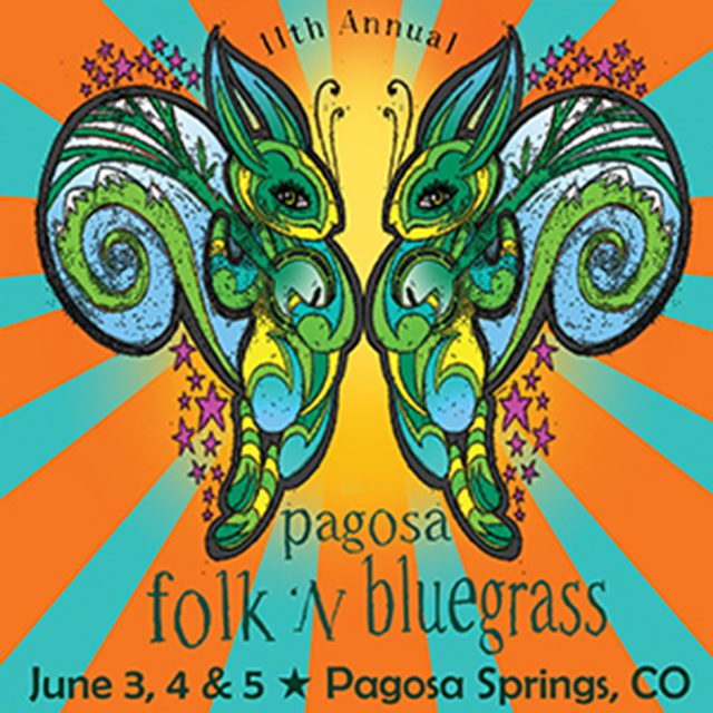 Colorful butterflies promoting folk bluegrass festival.