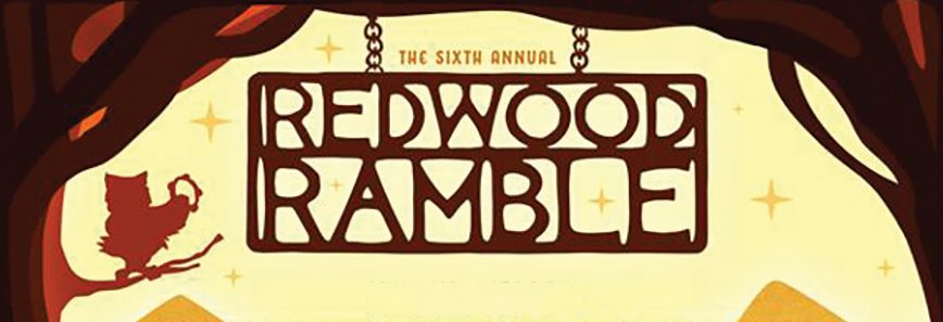 Redwood Ramble sign with owl silhouette.