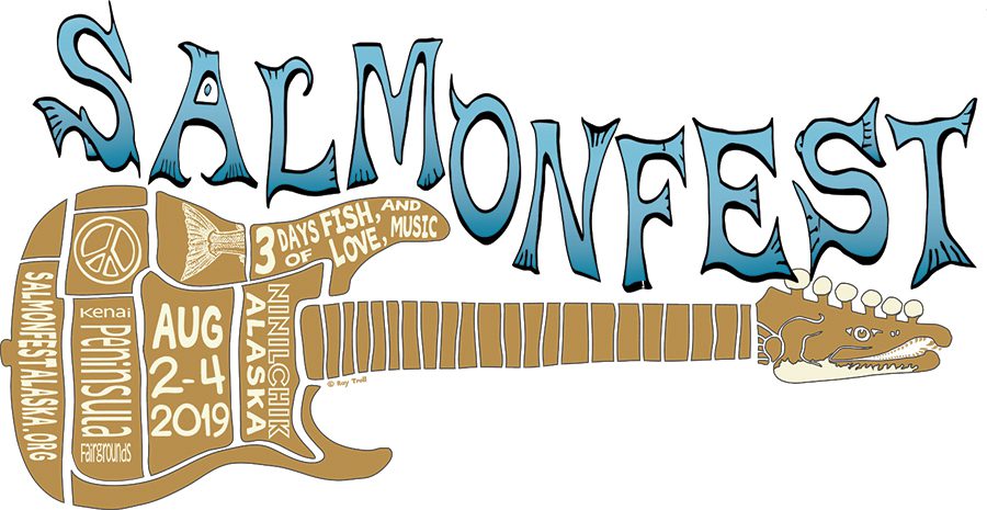 Salmonfest logo featuring a guitar and fish.