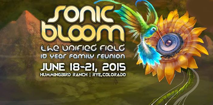 Sonic Bloom festival poster with hummingbird art.
