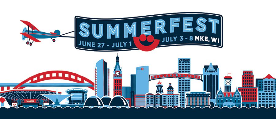 Summerfest 2023 skyline illustration, Milwaukee, WI.