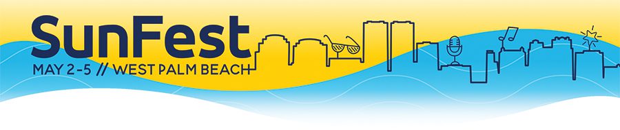 SunFest event banner, West Palm Beach skyline.