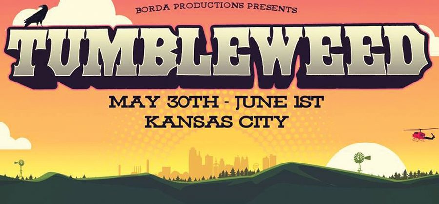 Tumbleweed event in Kansas City, sunset background.