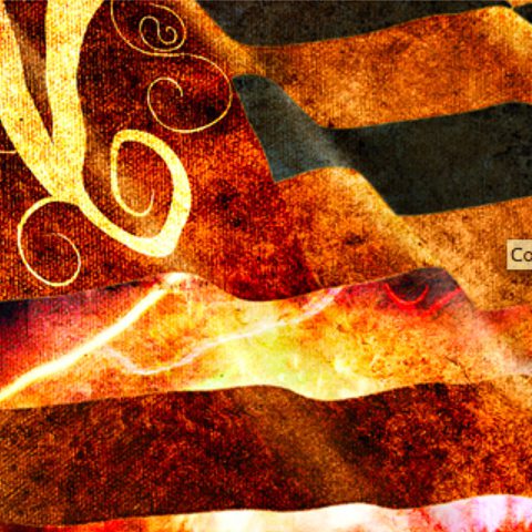 Abstract textured flag with swirling patterns.