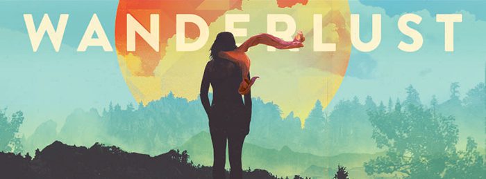Silhouette of person under "Wanderlust" text.