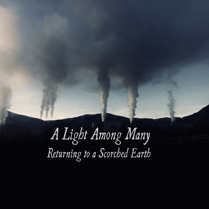 Dark clouds over landscape with inspirational text.