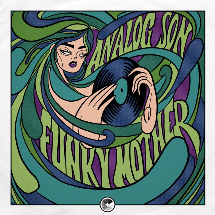 Psychedelic artwork of woman with record.