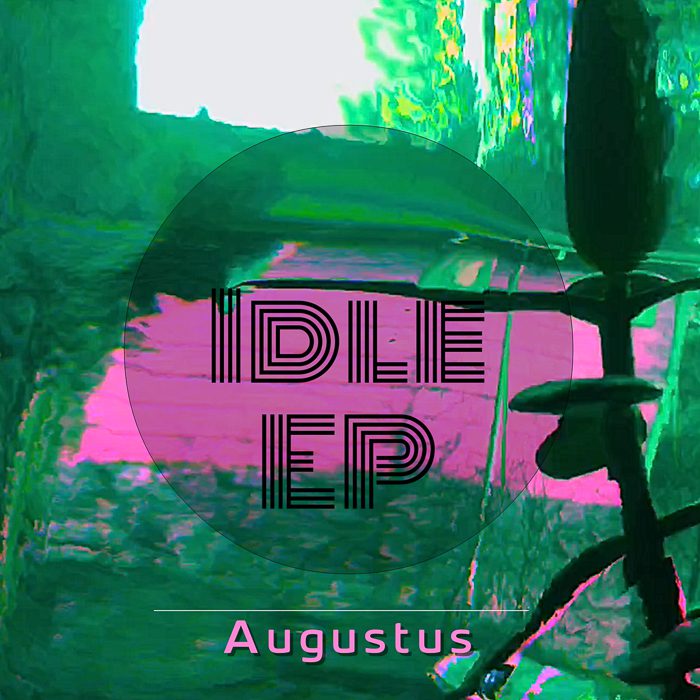Abstract album cover with text and colors.