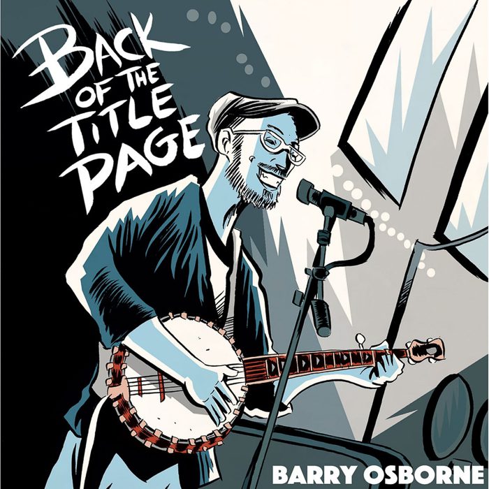 Illustration of musician playing banjo on stage.