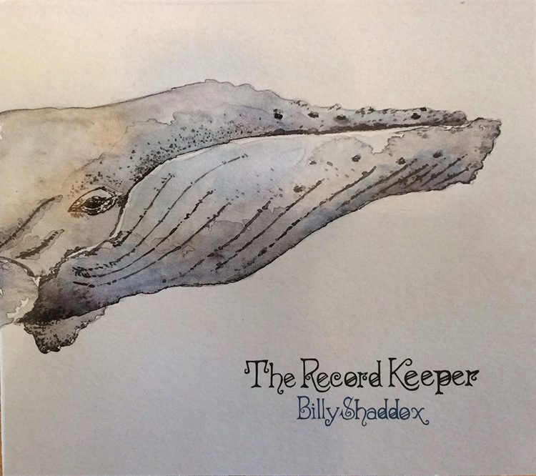 Watercolor whale with text "The Record Keeper.