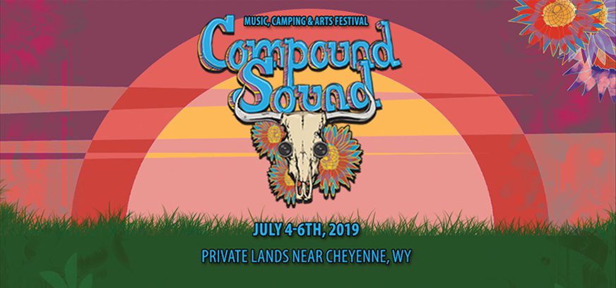 Festival poster with sunset and skull design.