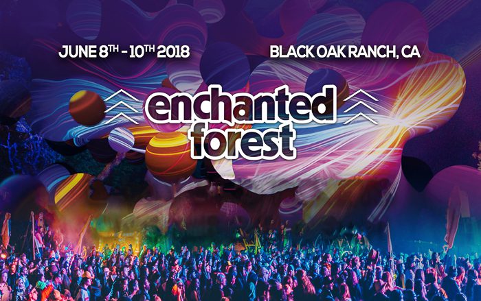 Enchanted Forest festival poster with crowd.