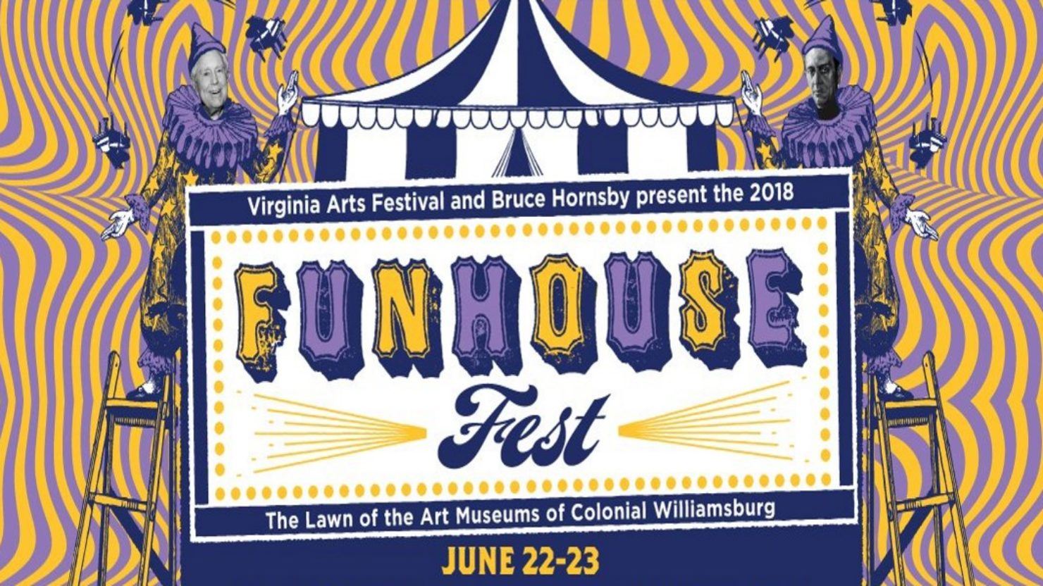 Funhouse Fest poster with clowns and tent.