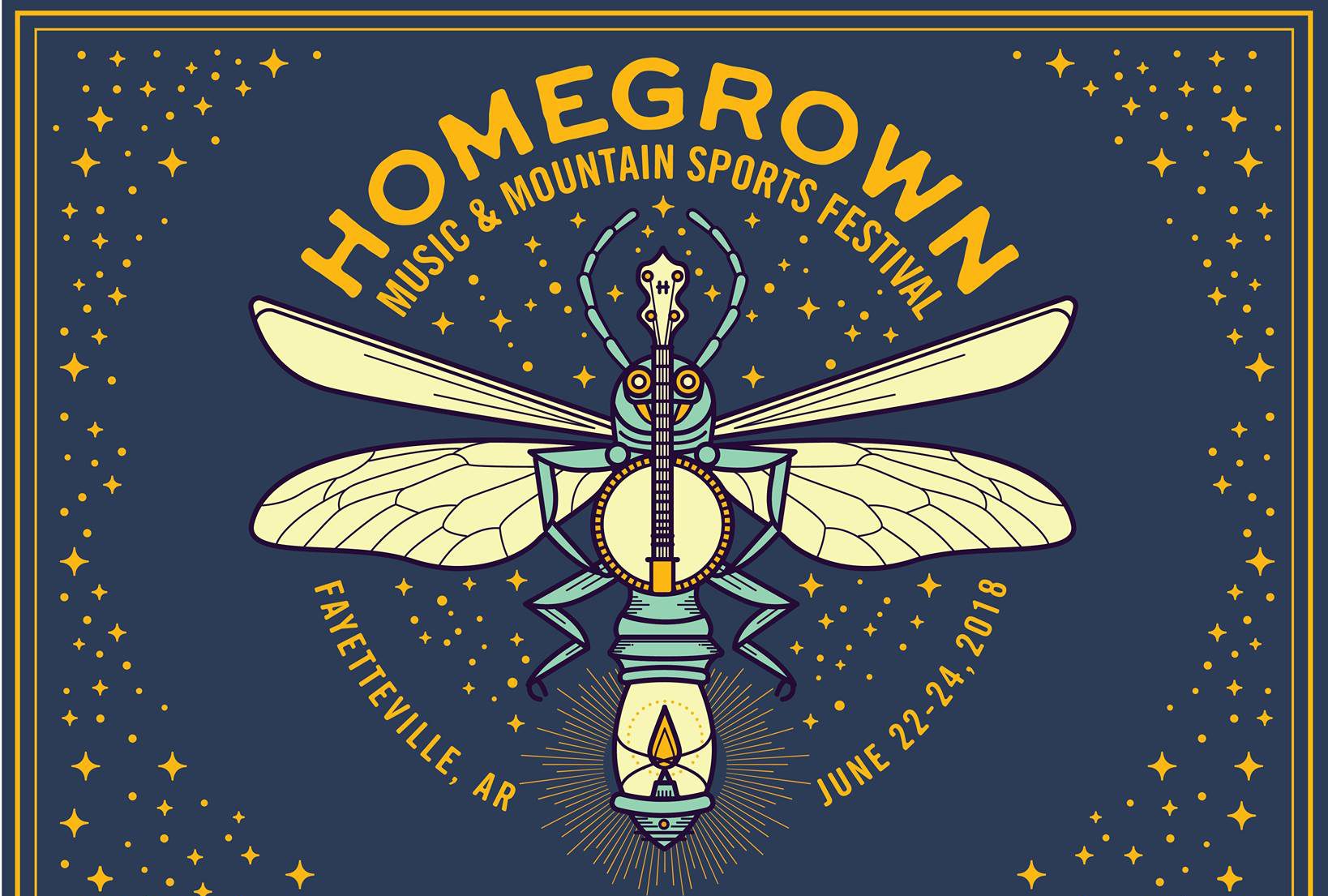 Festival poster with illustrated insect and lantern.