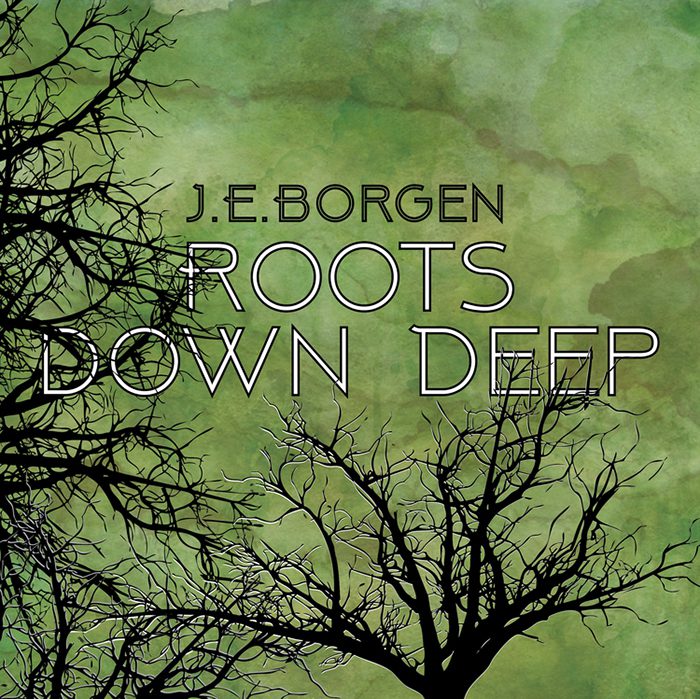Tree branches against a green watercolor background.