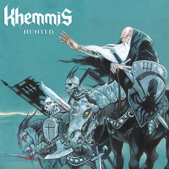 Fantasy warriors on horseback with skeletal armor.