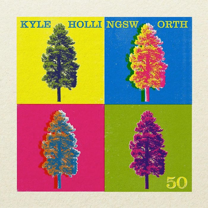 Colorful pop art trees in four squares.