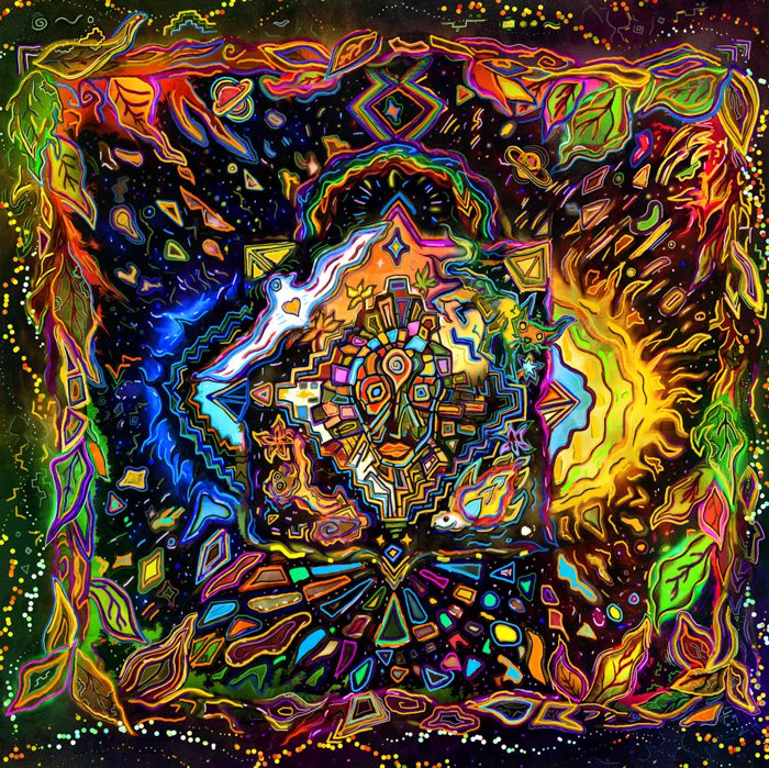Colorful abstract geometric and psychedelic pattern.