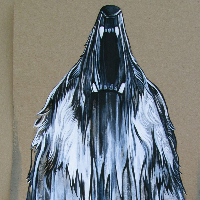 Illustration of a howling wolf on paper.