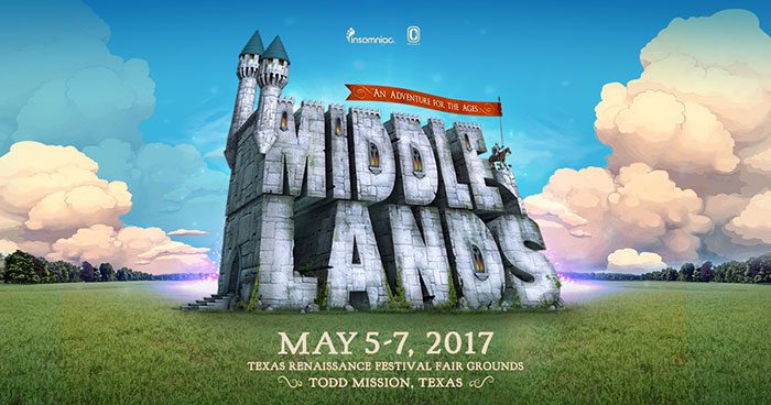 Middle Lands festival poster with castle theme.