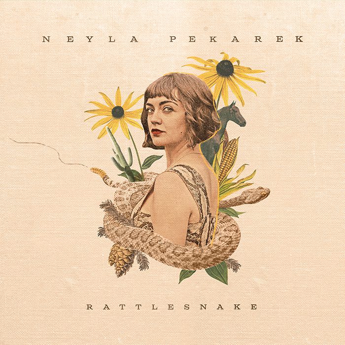 Woman surrounded by flowers and rattlesnake.