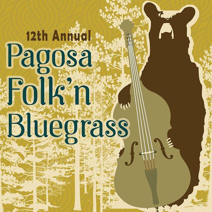 Bear with bass at folk festival poster.