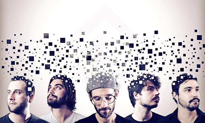 Five men with pixelated digital effects above.
