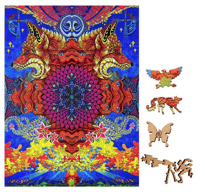 Colorful animal-themed puzzle with intricate designs.