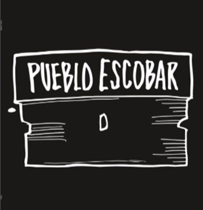 Chalkboard drawing with "Pueblo Escobar" text.