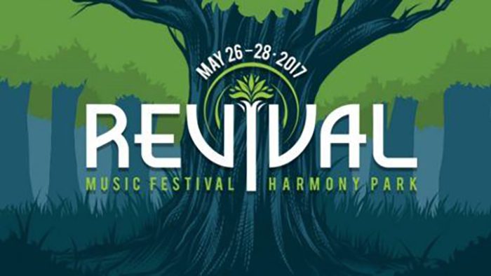 Revival Music Festival 2017 poster, forest background.