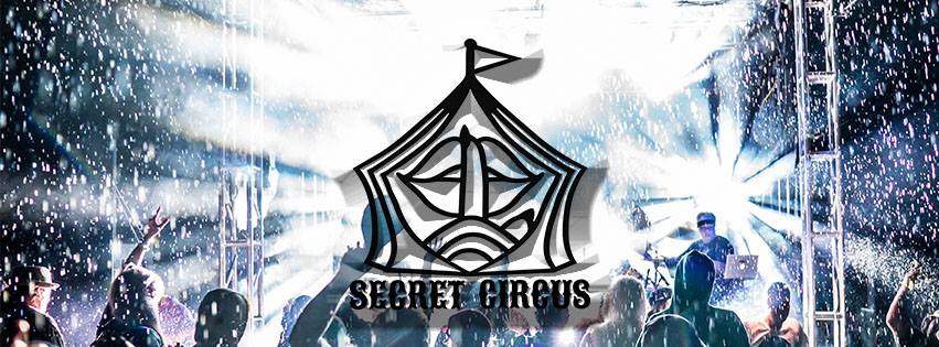 Concert crowd with Secret Circus logo overlay.
