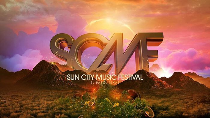 Sun City Music Festival logo with mountains.