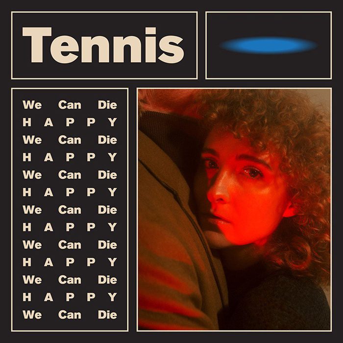Album cover with person and repeated text.