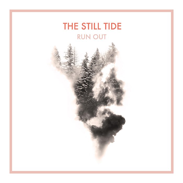 Snowy trees with smoke, album cover art.