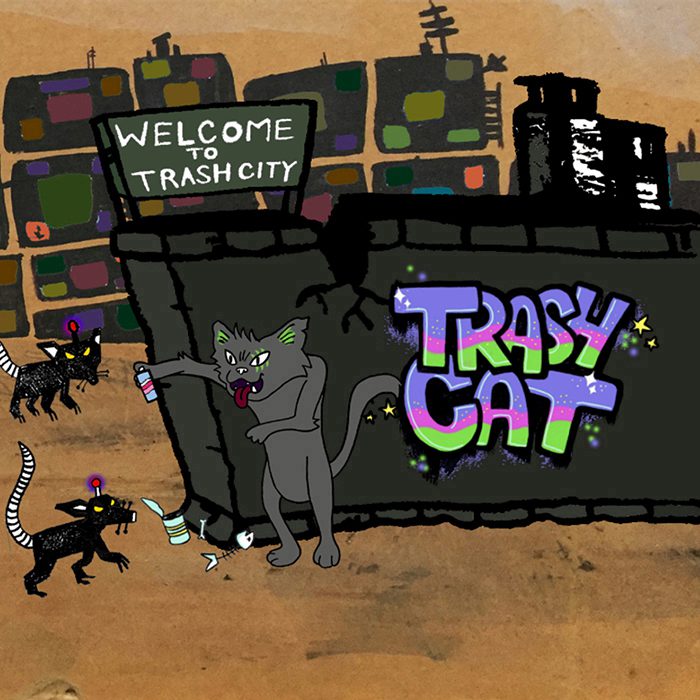 Cats in "Welcome to Trash City" scene.