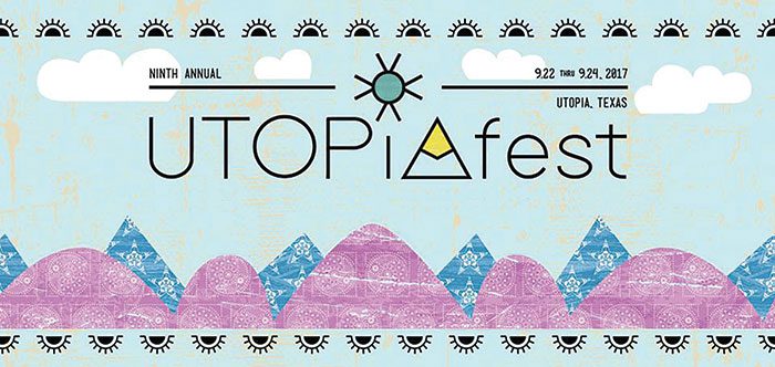 UTOPiAfest poster with mountains and clouds.