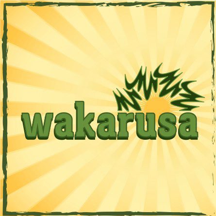 Green 'wakarusa' text with sunburst design.