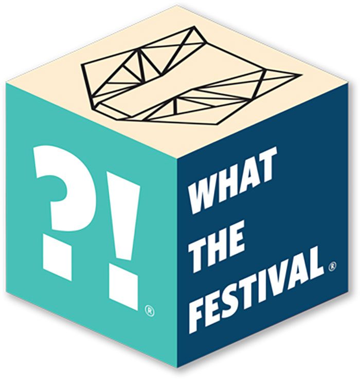 What The Festival logo on colorful cube.