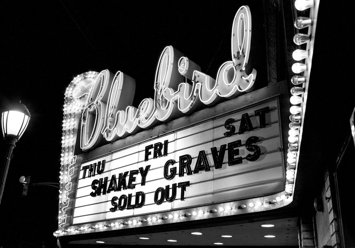 Bluebird Theater marquee, Shakey Graves sold out.