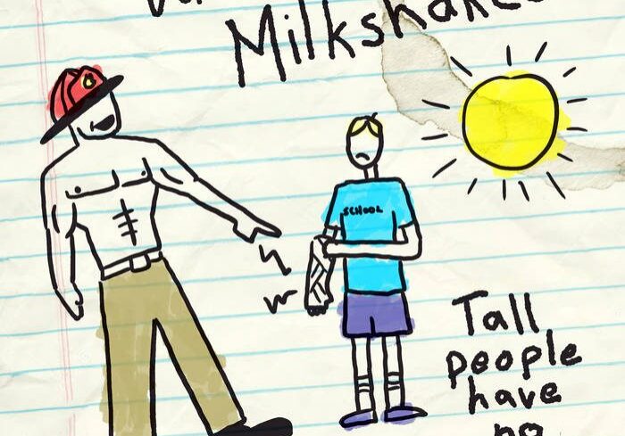 Cartoon drawing with humorous text and sun.