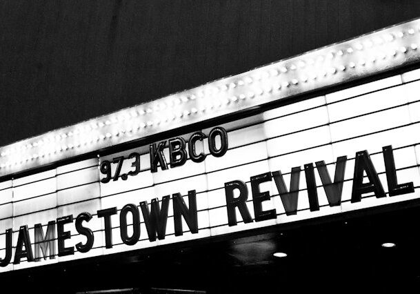Marquee displaying Jamestown Revival concert information.