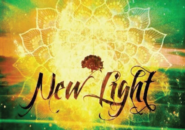 New Light" text on colorful abstract background.