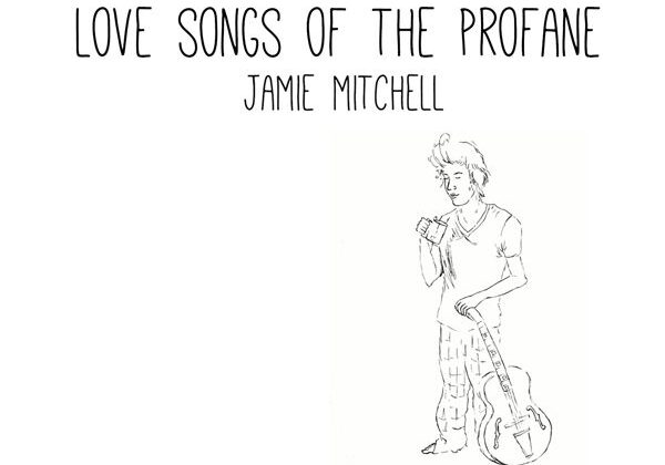 Album cover illustration, person with guitar.