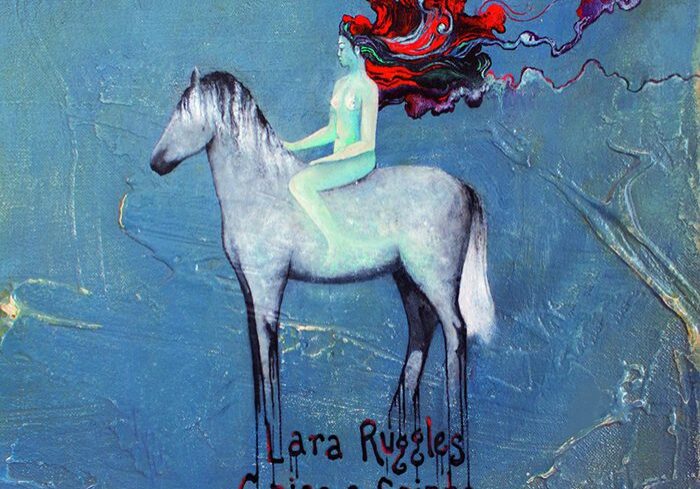 Painting of woman on a white horse.