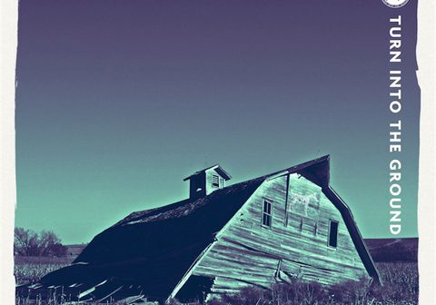 Tilted barn under clear sky illustration.