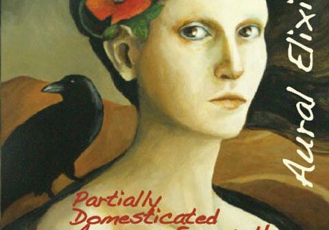 Woman with crow and red flower painting.