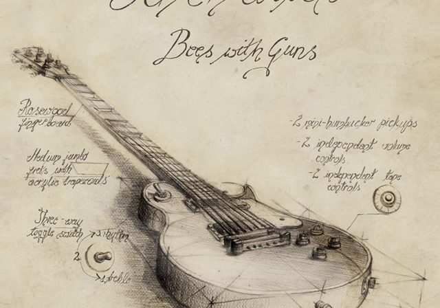 Sketch of an electric guitar schematic drawing.